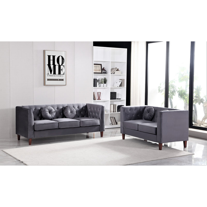 Ensemble de salon 2 pièces Dobbie, Velours gris