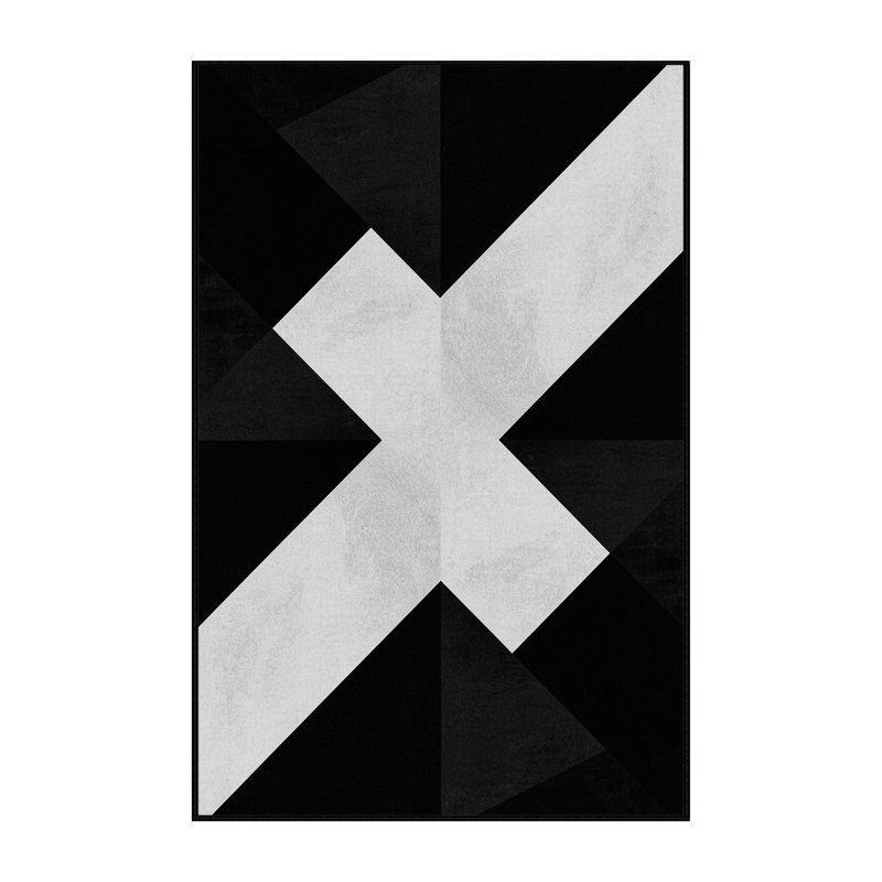Machine Washable Roslindale Contemporary Geometric Shapes Rug in Black – Black Binding, 5x8