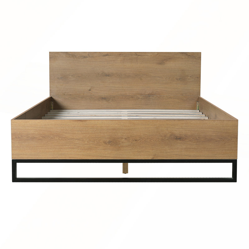 Structure de lit en bois d'ingénierie avec finition naturelle et noire, Grand