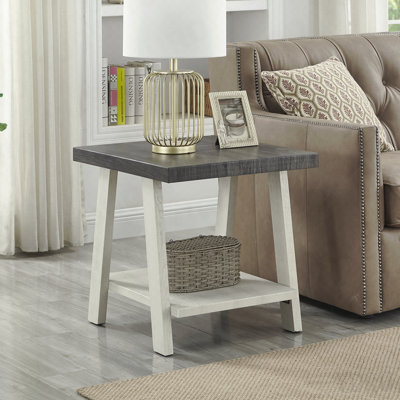 Athens Contemporary Two-Tone Wood Shelf End Table In Weathered Charcoal And Beige