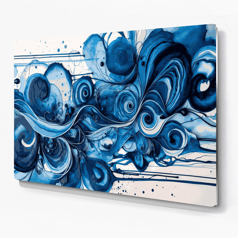 Aquarelle abstraite 17, art mural en métal bleu, H 16 po x l 20 po