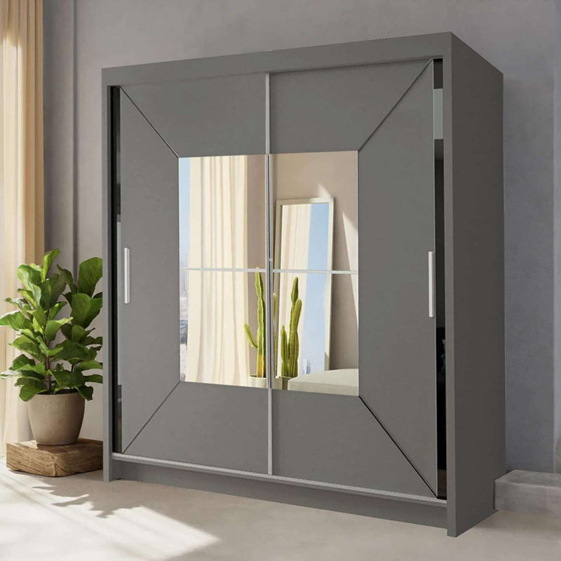 Crego 2 Door Manufactured Wood Wardrobe, Grey, 217cm H x 180cm W x 62cm D
