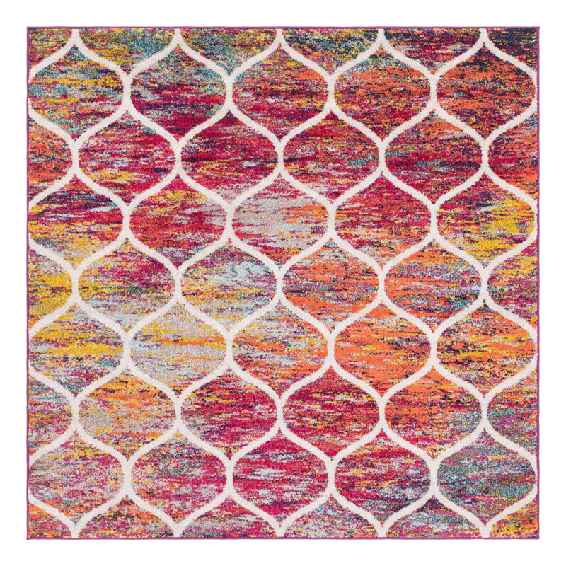 Tapis géométrique Llanet, Carré 6 pi 1 po, Multi Red