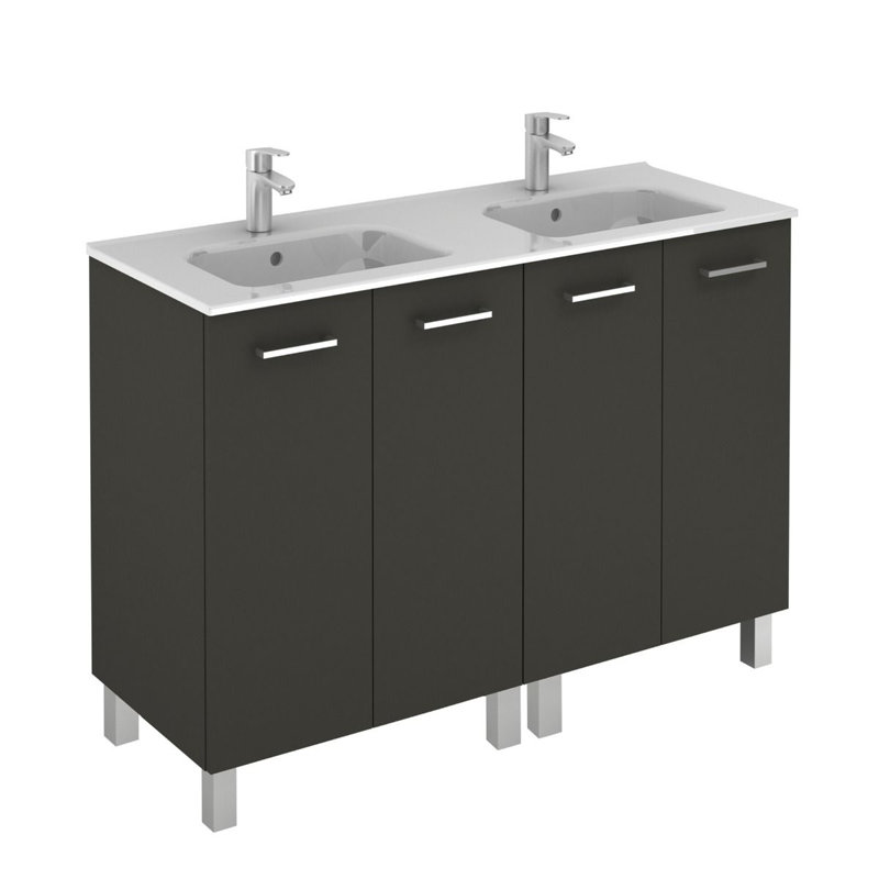 Logic 47.3'' Double Bathroom Vanity with Ceramic Top with Mirror, Anthracite