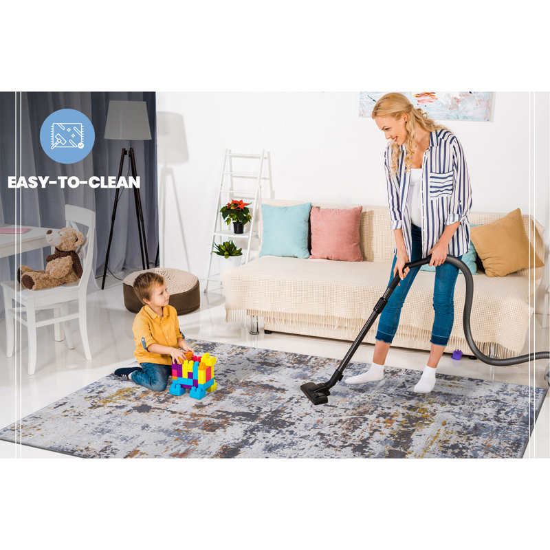 Ivory/Blue /Abstract Non-Shedding Living Room Bedroom Dining Home Office Stylish And Stain Resistant Area Rug