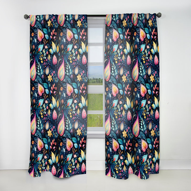 Watercolor Dreams Paisley Motif I - Rideau floral - Rideau floral obscurcissant - 1 panneau, L 52 po x L 63 po