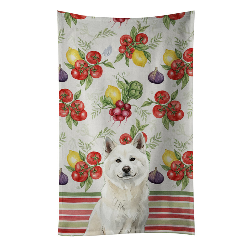 White Akita Vegetables Kitchen Towel, White Akita