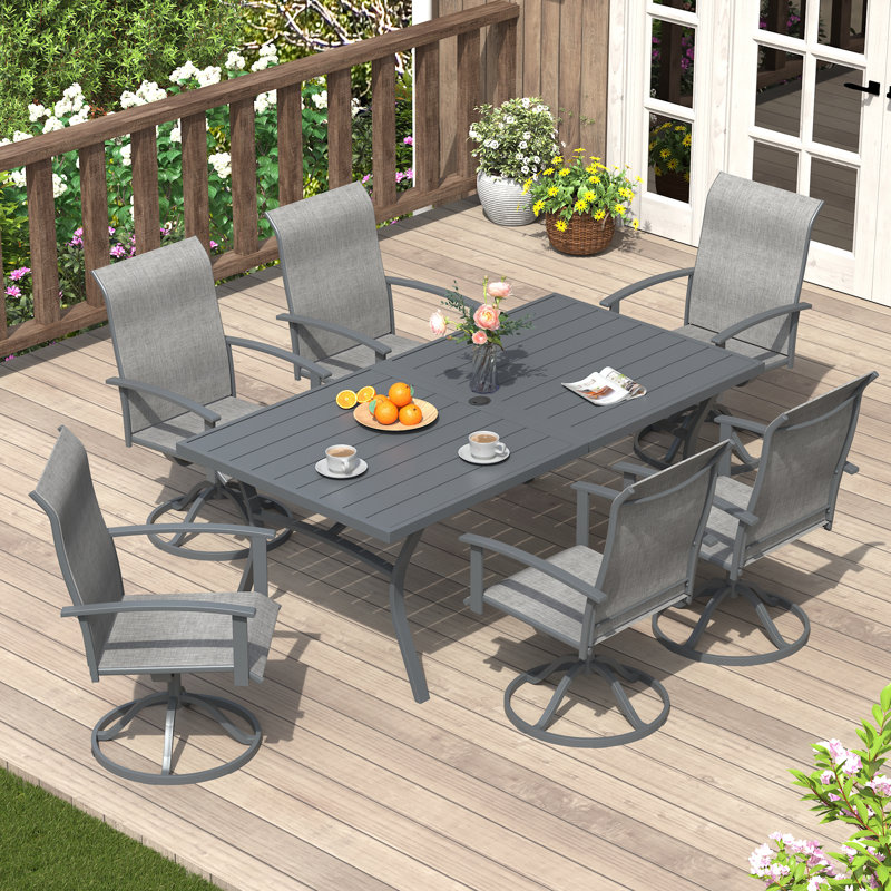 Ensemble de salle à manger de patio pour 6 personnes avec table rectangulaire de 63 po Coleman, Gris / Gris