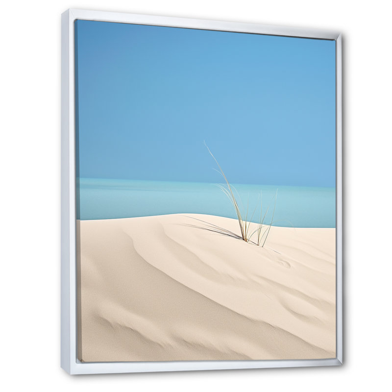 White Dune Solitude sur toile, Cadre flottant blanc, H 44 po x l 34 po x P 1,5 po