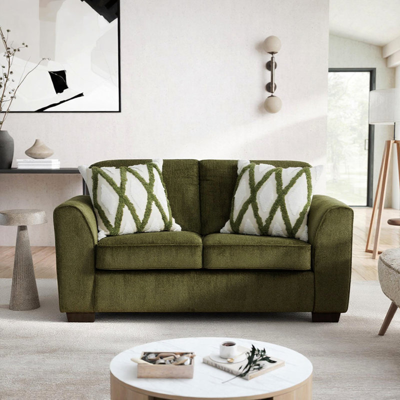 Causeuse de salon Marvella avec revêtement en chenille Mosswood et coussins décoratifs texturés