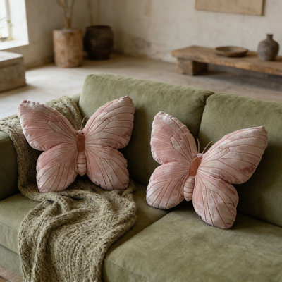 Coussin décoratif en forme de papillon 2PCS - Coussin de siège moelleux, coussin décoratif en velours rose moelleux pour canapé, salon, lit