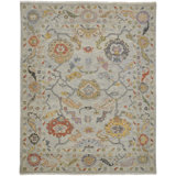 Karina Hand Knotted Wool Floral Area Rug in Orange/Yellow/Ivory