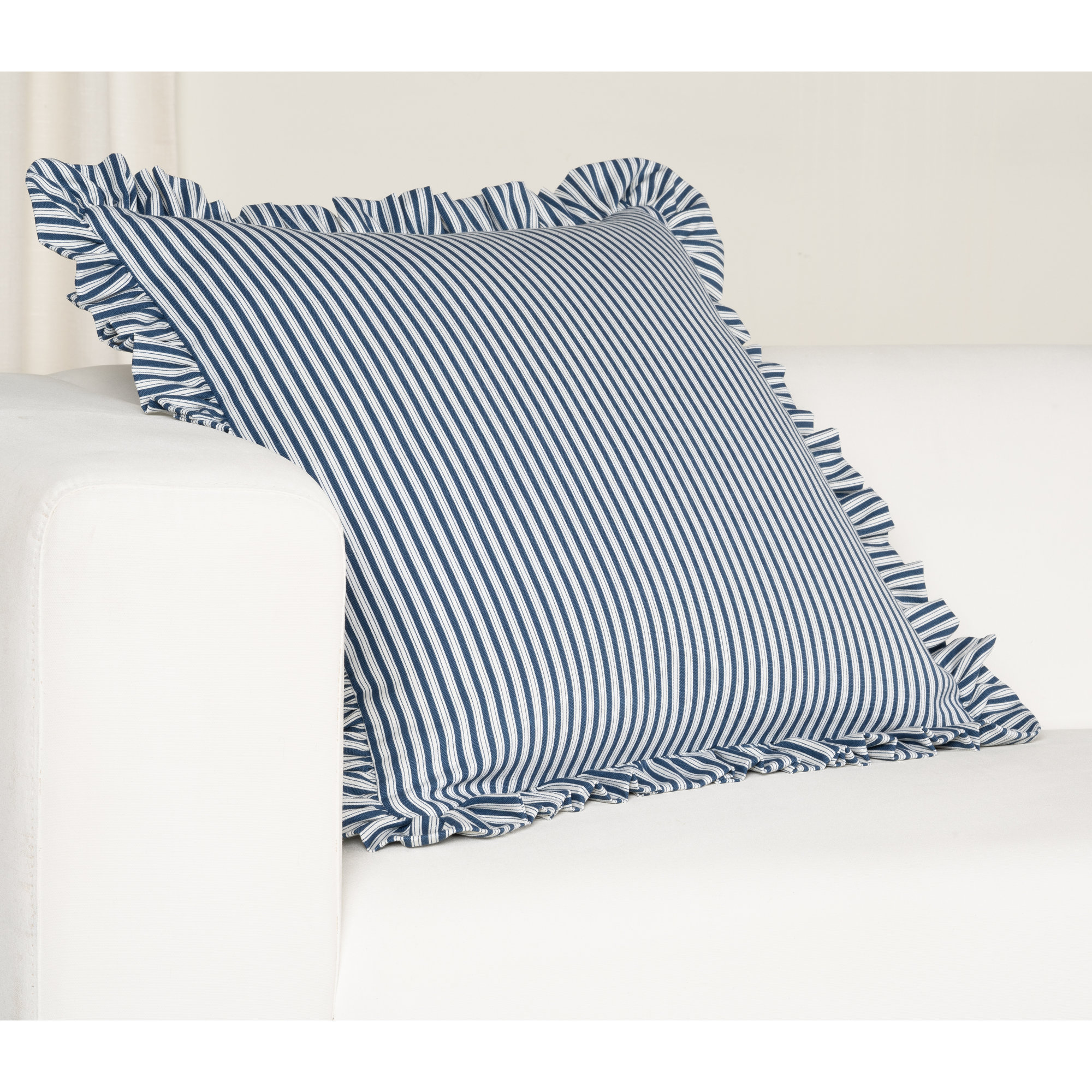 Birch Lane Polo Stripe Ruffled Accent Pillow, Blue, Polyester