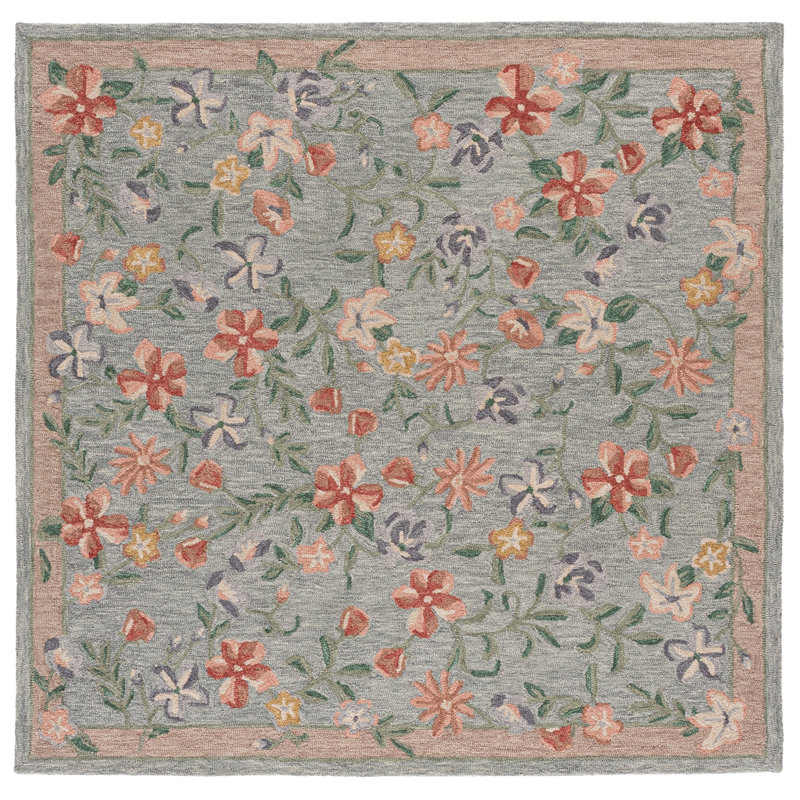 Martha Stewart 3854 Hand Tufted 85% Wool; 15% Cotton Floral Rug, Square 6'