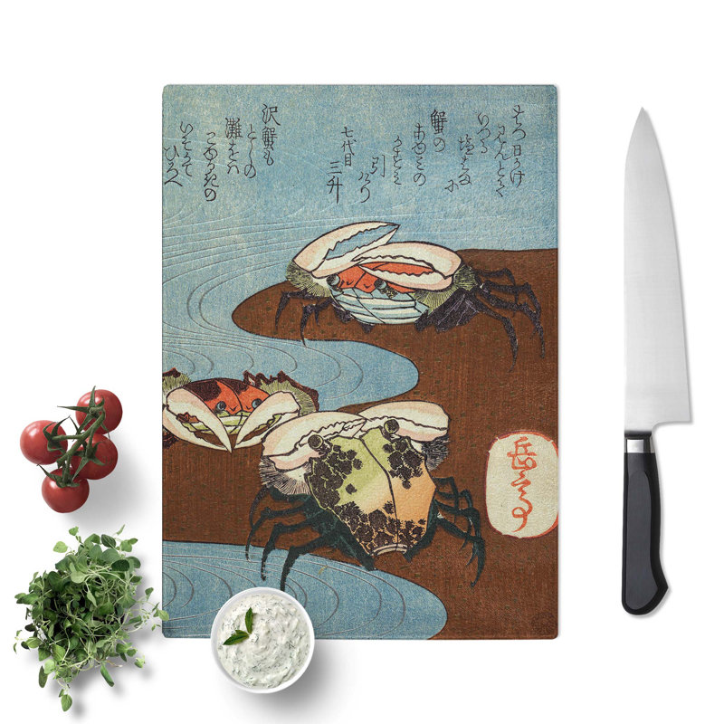 Tempered Glass Crabs by the Sea by Yashima Gakutei Chopping Board, 28.5cm W x 20cm L