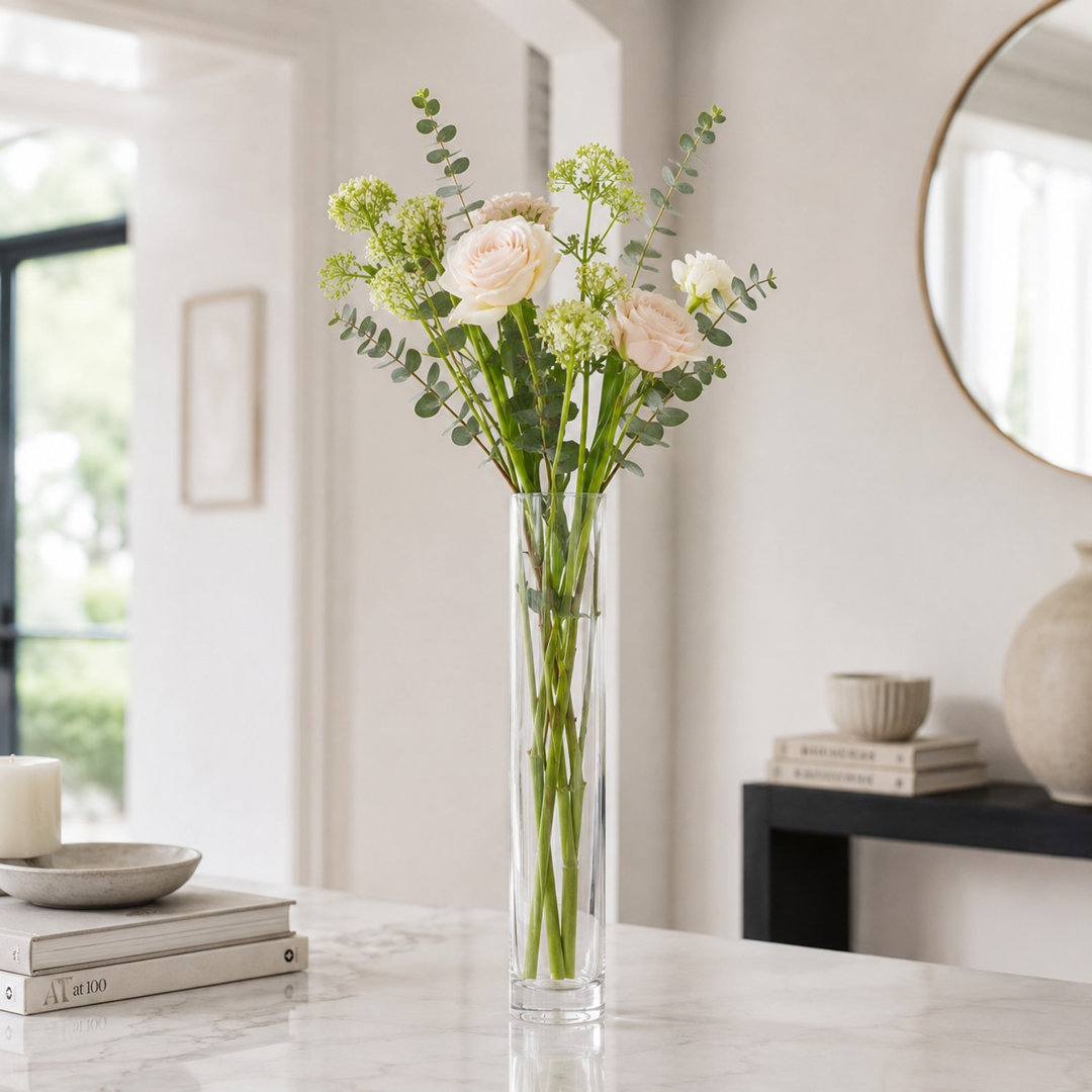 Tall Glass Flower Vase - Decorative Bouquet Display Centrepiece