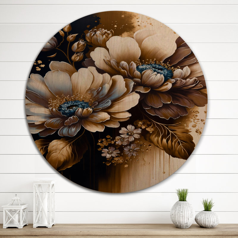 «Brown Daisy Bunch III» - Art mural en bois floral et botanique - Bois de pin naturel, H 29 po x l 29 po x P 1 po