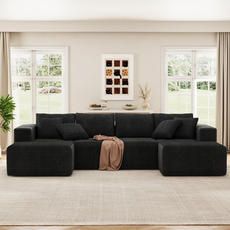 Canapé modulaire 6 pièces désossé en forme de nuage de 6 po avec 2 repose-pieds, 6 fauteuils minimalistes modernes, canapé en U confortable pour le salon, canapé d'angle à assise profonde, aucun assemblage requis