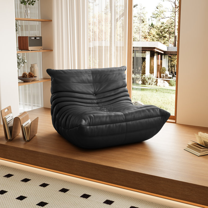 Fauteuil à billes sans accoudoirs avec support en mousse ergonomique, siège de sol modulaire, Similicuir noir