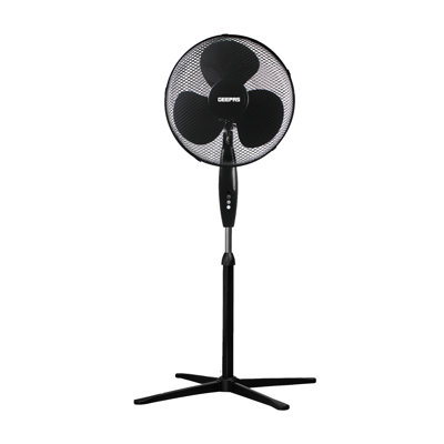 GEEPAS 16” Pedestal Free Standing Cooling Fan | 3 Speed 3 Blades Wide Angled Oscillation | Pivoting Head & Adjustable Height | Powerful Airflow Floor Fan | Home Office Use, Black 45W