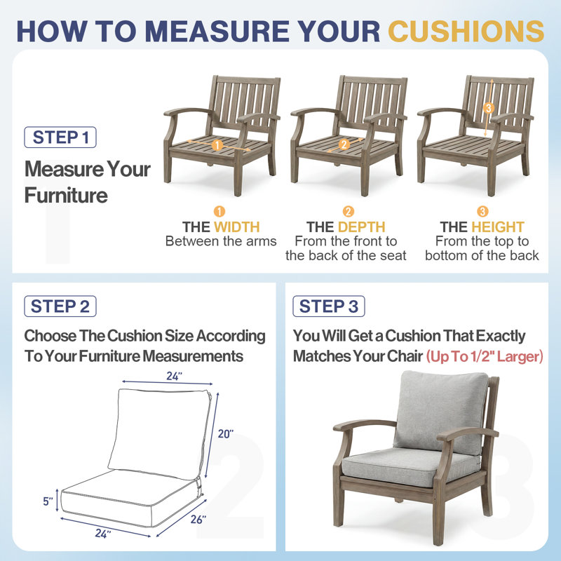  Outdoor Seat/Back Cushion Set of 2, Light Gray, 24" W x 26" D