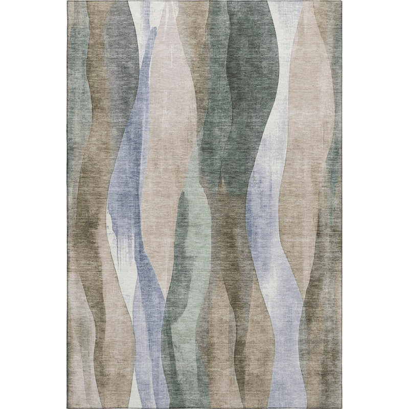 Premium Machine Washable Prado AMF1989 Waves Rug, Rectangle 3' x 5'