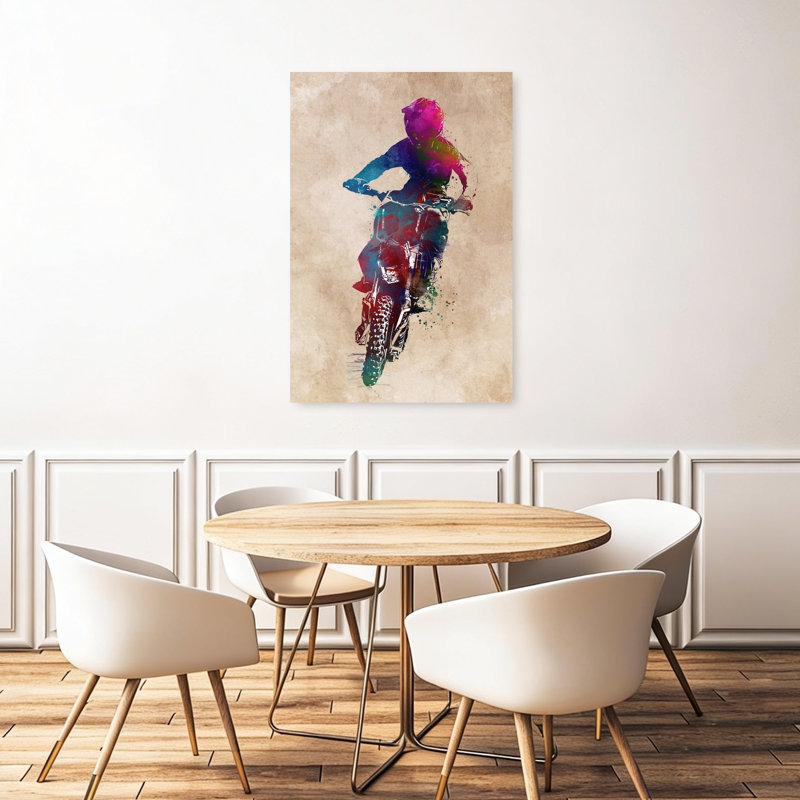 Motocross action aquarelle, art mural contemporain, 48" H x 32" W