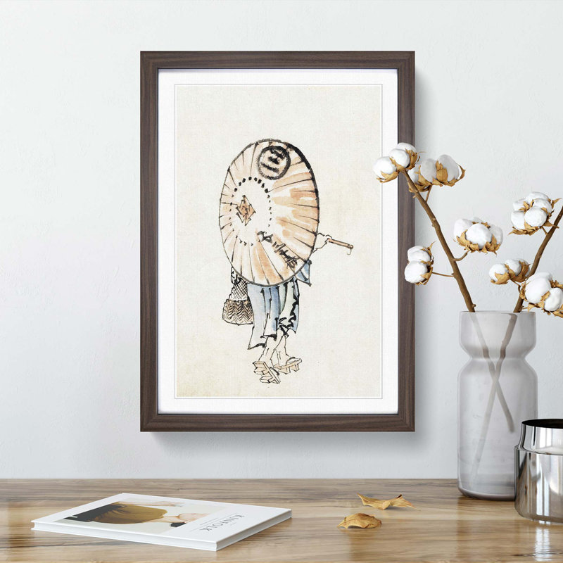 Lady with a Parasol by Katsushika Hokusai - Picture Frame Painting Print, 36cm H x 27cm W x 2cm D, Walnut Framed