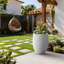 Pot à fleurs rond en béton avec trou de drainage pour l'intérieur et l'extérieur de 17 po blanc perlé (intérieur amélioré)