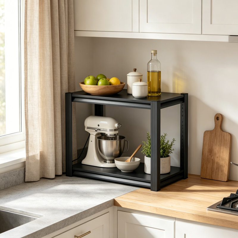 Tablette de comptoir de cuisine à 2 niveaux, support de rangement en métal, organisateur d'épices, tablette de garde-manger, organisateur de bar à café, support de cuisine robuste, l 14 po x P 12 po x H 22 po