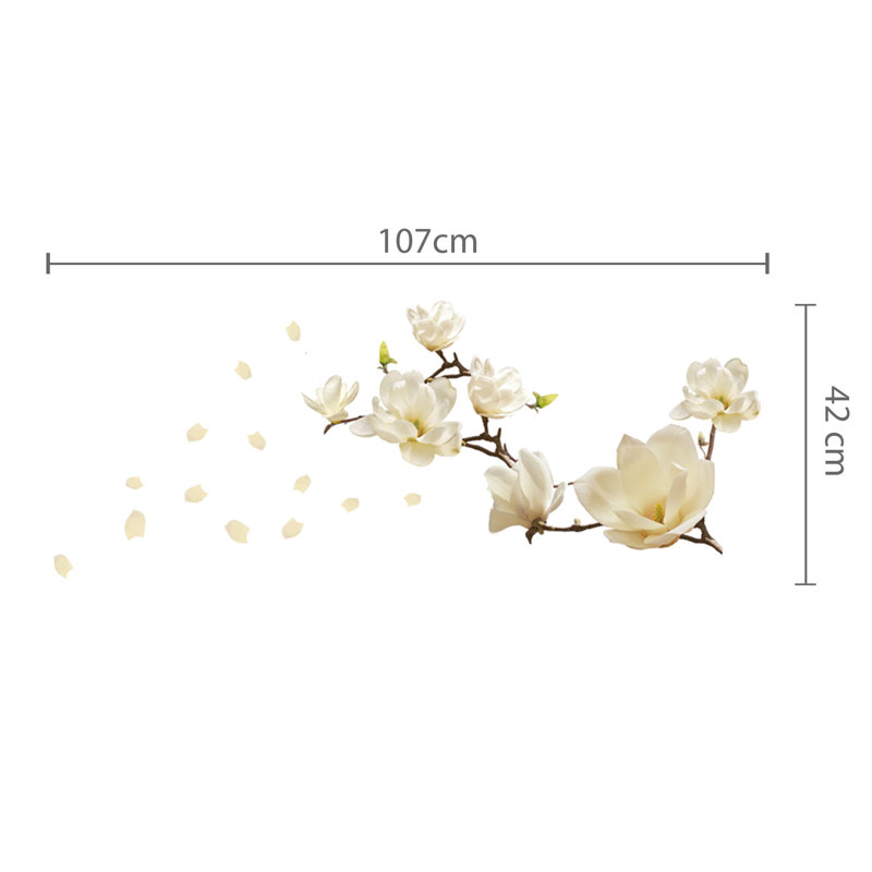 White Magnolia Floral Wall Sticker, 2 Packs