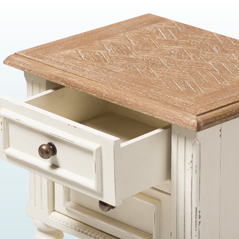 Tamsin Brown & White Wood Nightstand With Two Drawers and One Shelf, 25.45" H X 15.49" W X 11.61" D