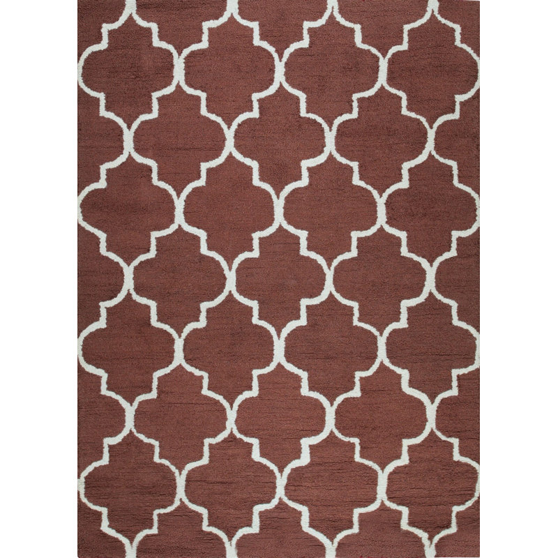 Tapis marocain à motif géométrique en laine touffeté à la main Rust
