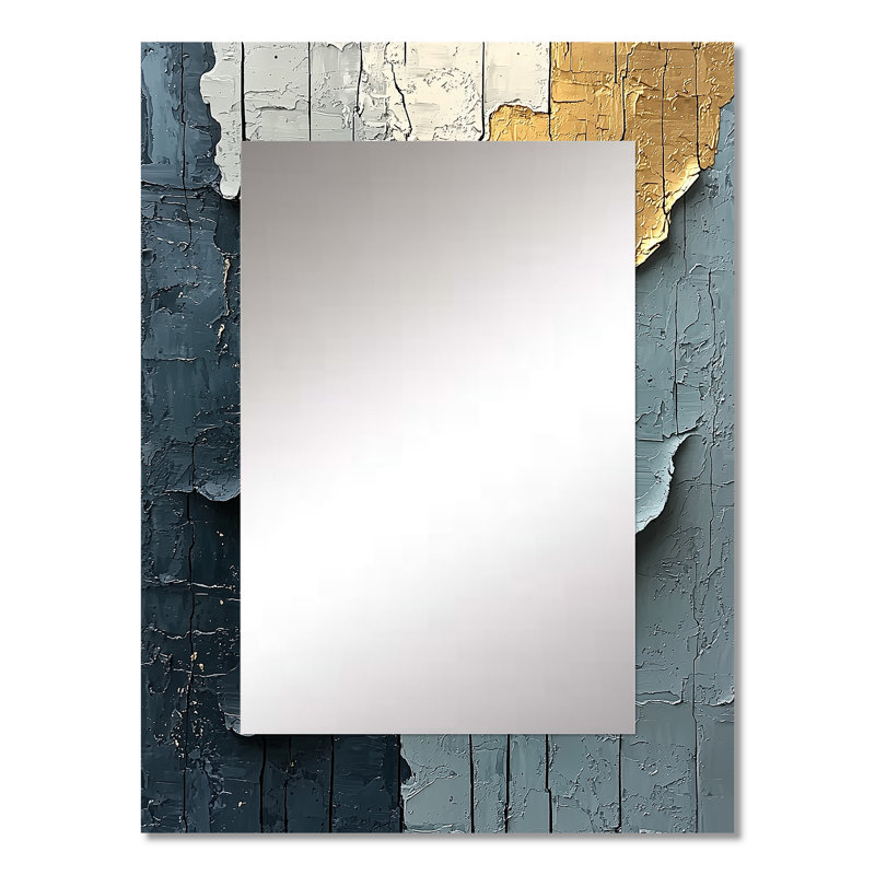 Gold Grey Fleeting Shadows I - Modern Decorative Wall Mirror, Gold Mirror, Printed Metal Art, 32" x 24"