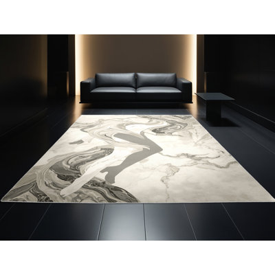 Tapis en marbre beige luxueux lavable à la machine Elmwood
