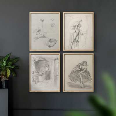 Vintage Sketch LII Framed Print - Set of 4