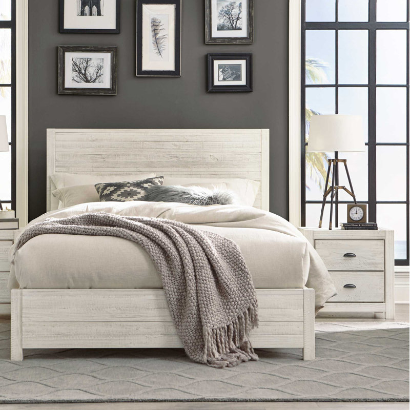 Montauk Bedroom Set, Rustic Off-White, Twin, 2 Pcs: Bed, Nightstand