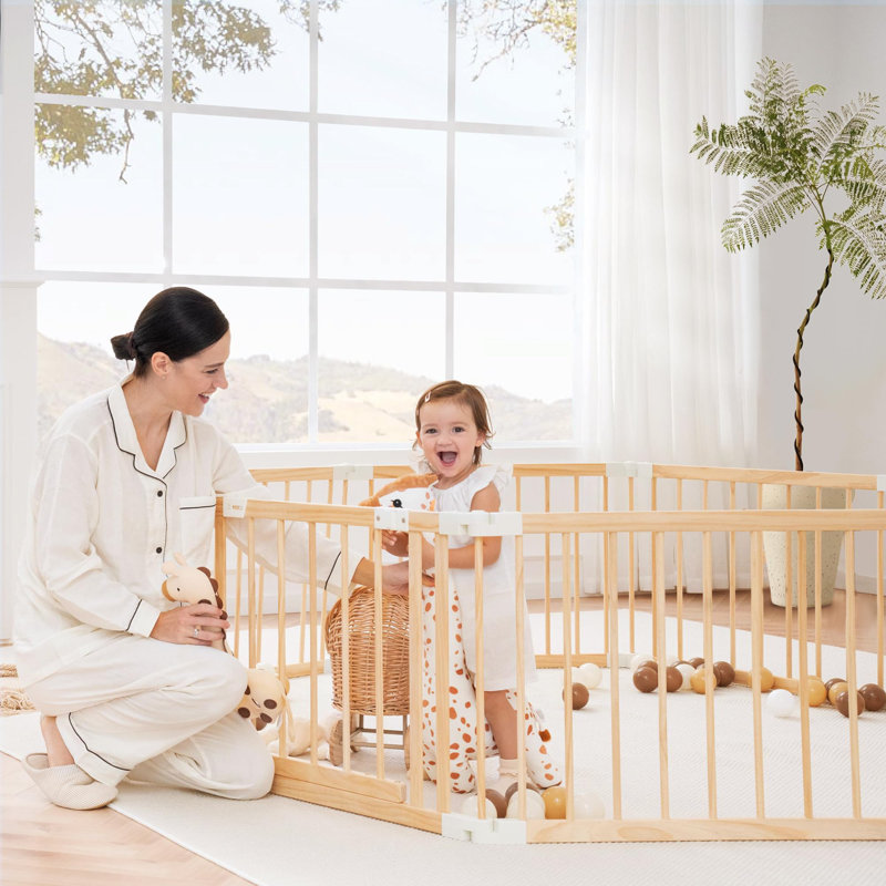 Parc pour bébé pliable en bois de pin massif, H 24 po x l 67 po x P 67 po