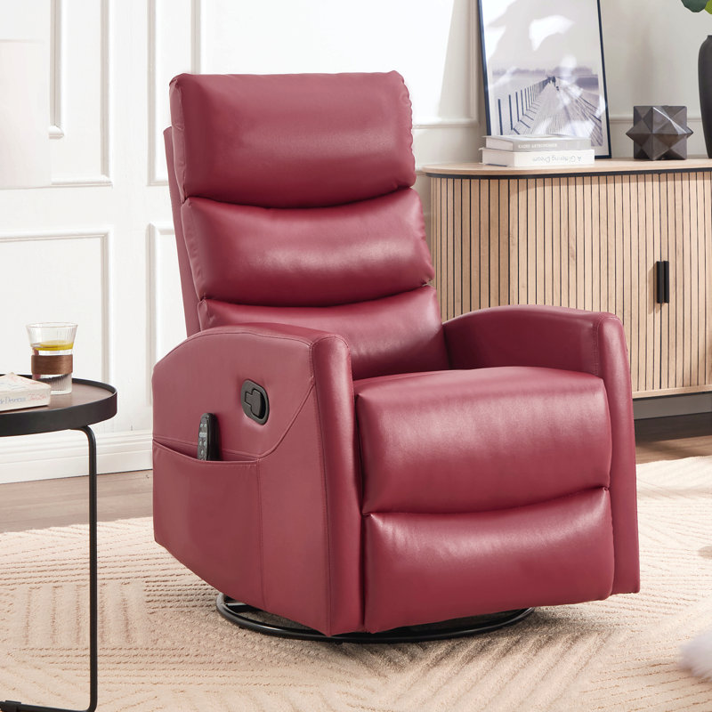 Heat Massage Manual Recliner Chair With Rocker And Swivel In Fabric For Living Room, Red Leather