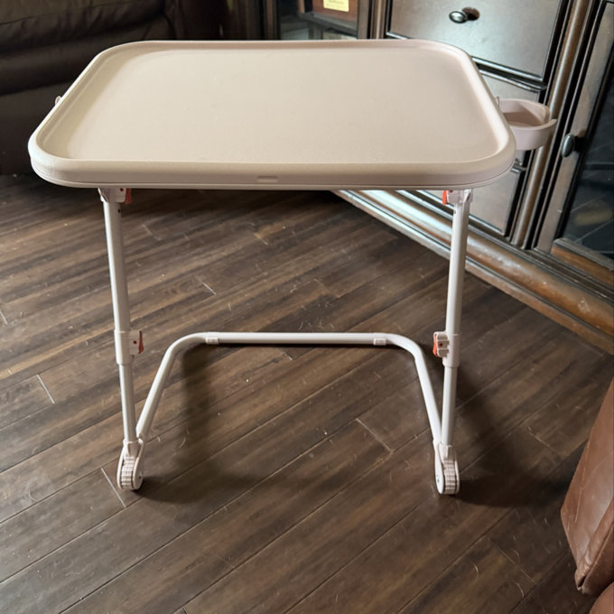 Ebern Designs Adjustable Folding TV Tray Table with Cup Holder, 4 Heights & 3 Angles – Portable Snack & Laptop Table, Perfect Holiday Gift for Home or Dorm - Beige