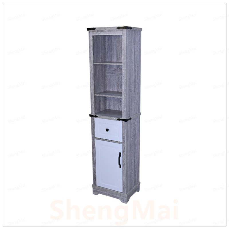 Armoire de rangement étroite avec tablettes réglables et tiroir, idéale pour la salle de bain et le salon