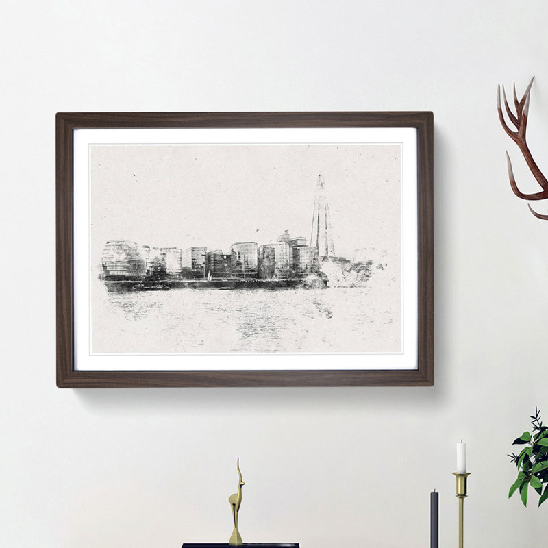 The Shard and London Skyline - Picture Frame Painting Print, 24cm H x 33cm W x 2cm D, Walnut Framed