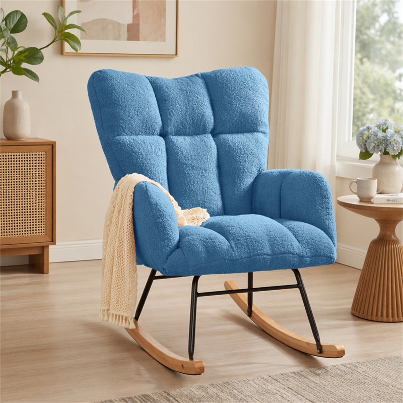 Fauteuil berçant et oscillant rembourré avec tissu, Bleu, Bleu