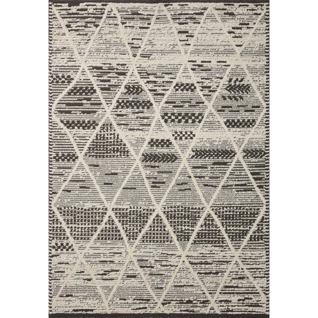 Moroccan Machine Made Power Loom Polyester Area Rug in Charcoal/Ivory Foundry Select Rug 