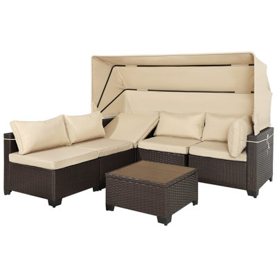 Outdoor 6 Pieces Wicker Sectional Sofa Set with Canopy,Cushions and Storage -  Latitude RunÂ®, 9A0602F9BE4E4038985692D635710540