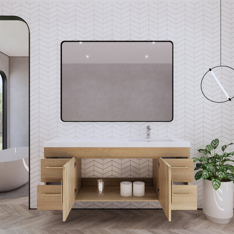 59.06'' Single Bathroom Vanity with Acrylic Top, Oak