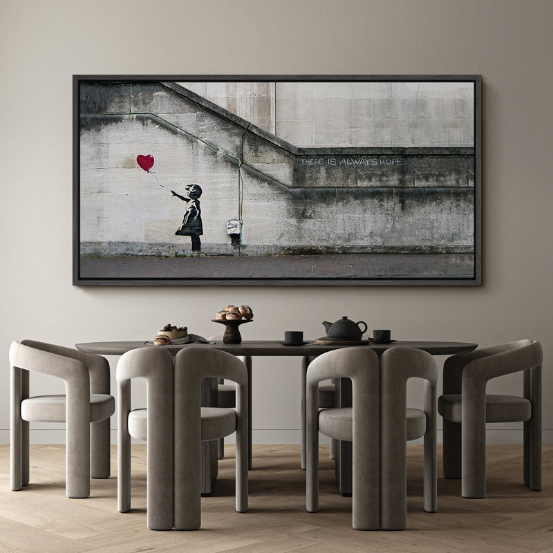 Fille, fille, ballon rouge, rue inspirante, H 30 po x l 60 po x P 1,5 po, Noir, noir, noir, noir