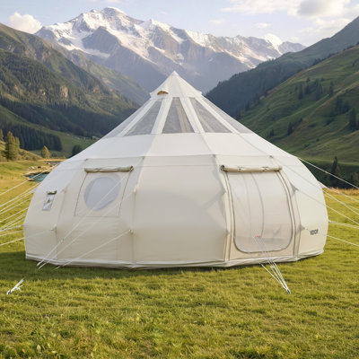 Tente en toile Bell Bell, tente de yourte 4 saisons 16,4 pi pour camping avec prise de réchaud, toile en poly-coton respirante pouvant accueillir jusqu'à 12 personnes avec housse de pluie, pour une partie de chasse en plein air en famille