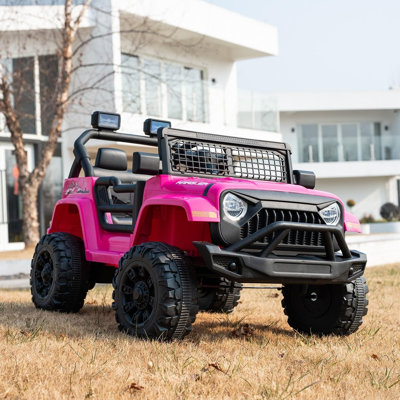 12V Kids Electric Ride-On Truck with Parent Remote Control, Spring Suspension, LED Lights & Music Player-Pink