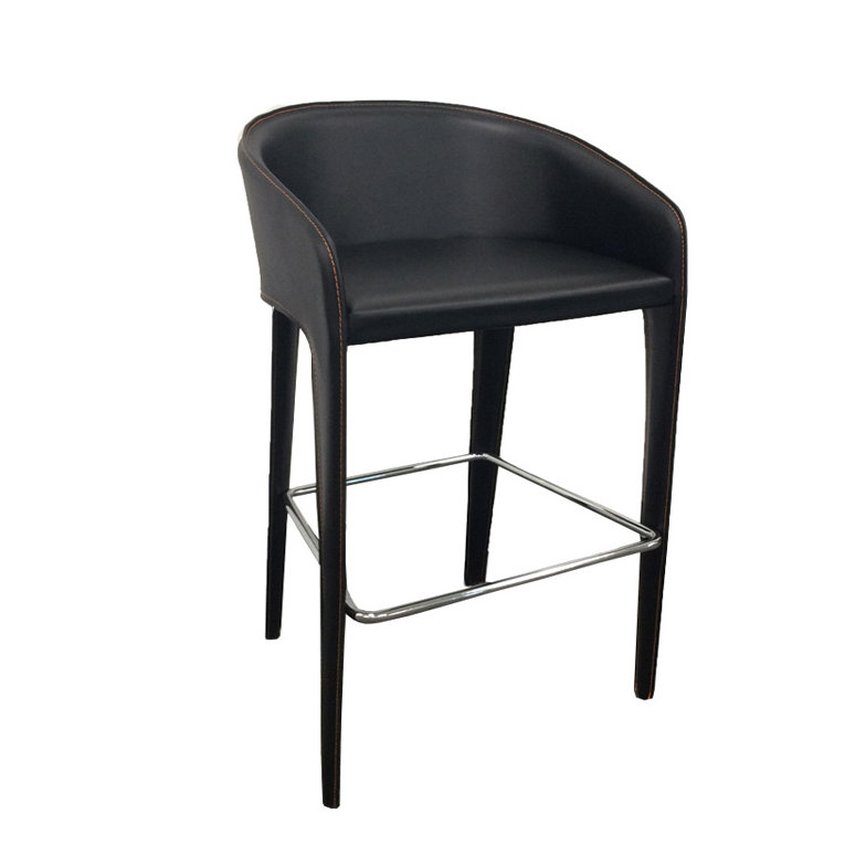 Steinmann Upholstered Counter Stool with Metal Frame, Black, Black, Bar Stool (28" Seat Height)